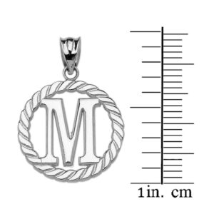 High Polish 925 Sterling Silver Roped Circle "M" Initial Charm Pendant