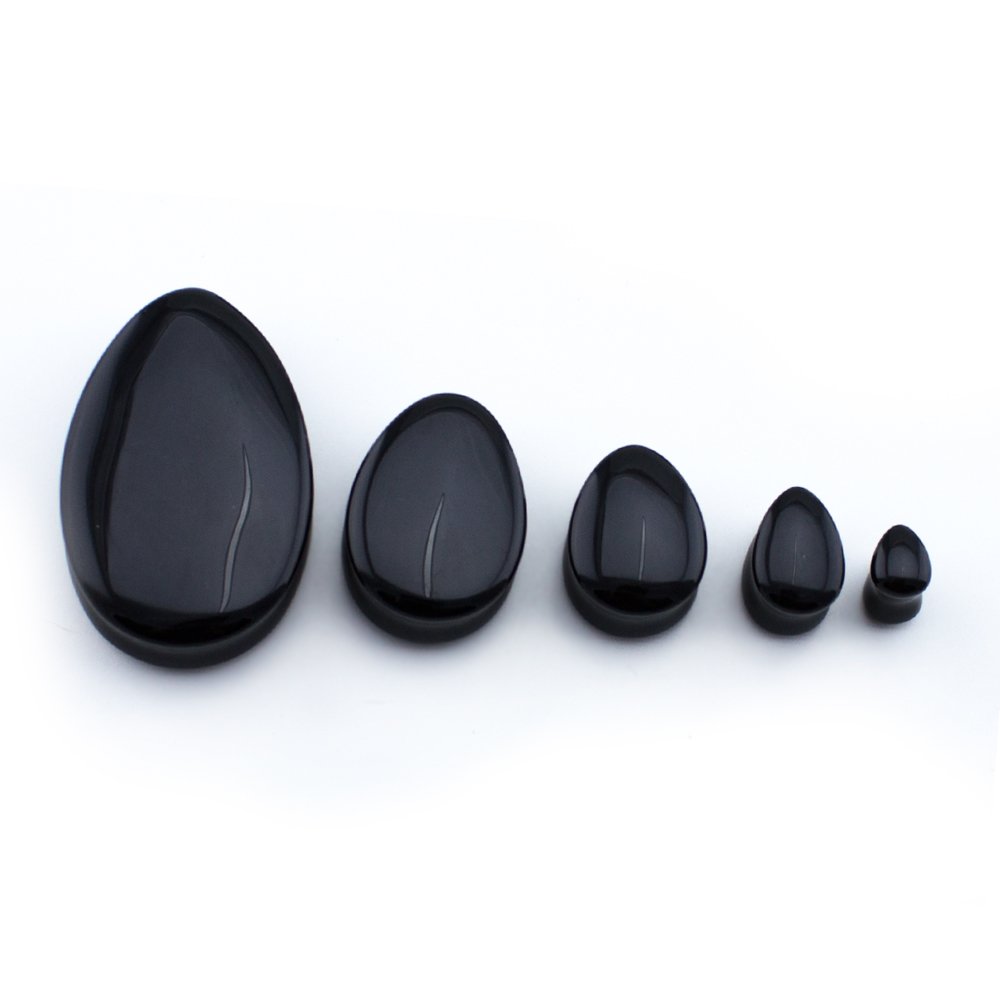 Urban Body Jewelry 1 Pair of 1 & 1/8" Inch (28mm) Black Obsidian Stone Teardrop Plugs/Gauges