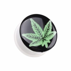 glow in the dark cannabis leaf single flared wildklass ear gauge plug (sold as pairs)