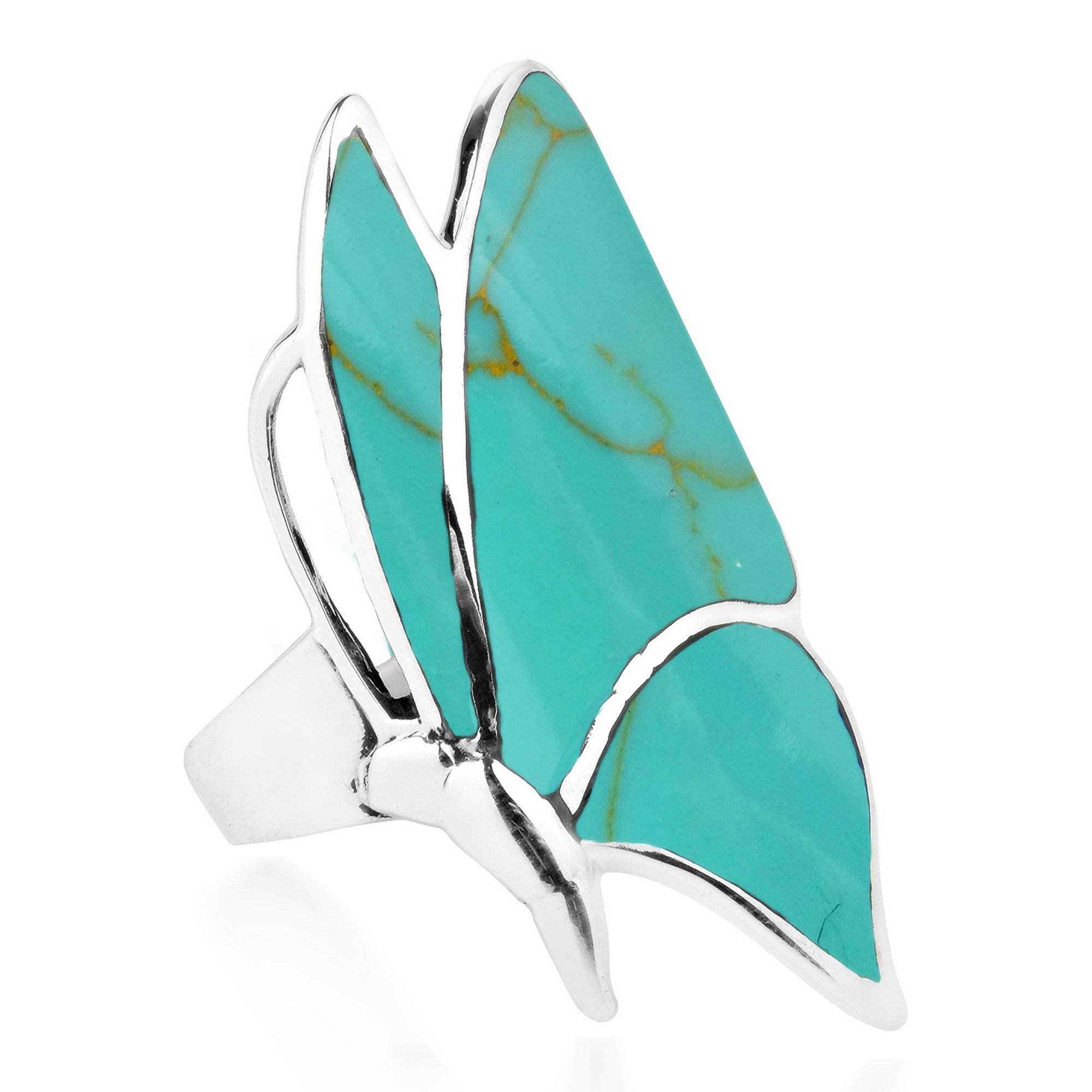 AeraVida Soaring Monarch Butterfly Green Turquoise Inlay Stone Sterling Silver Ring | Statement Fashion, Promise Ring, Couple Unisex Ring | Size 8