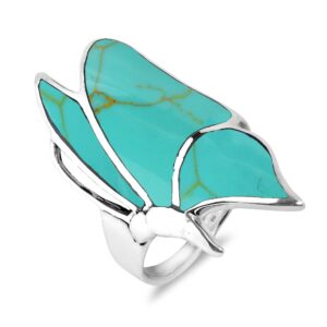 AeraVida Soaring Monarch Butterfly Green Turquoise Inlay Stone Sterling Silver Ring | Statement Fashion, Promise Ring, Couple Unisex Ring | Size 8