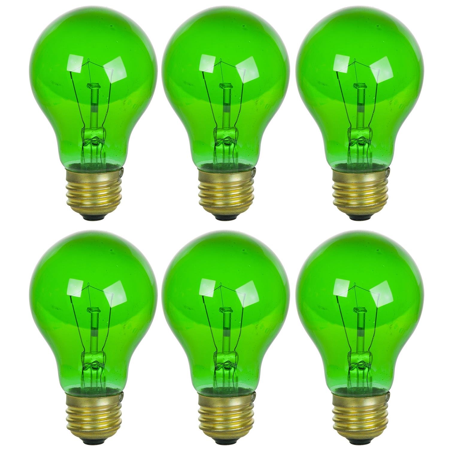 Sunlite Incandescent 25 Watt A19 Green Transparent Light Bulb 6 Pack