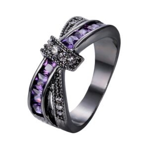 Bamos Jewelry Womens Purple ZC Stone Promise Gift Rings Lab for Engagement Wedding Criss Cross Black Gold Plated Ring for Her Size 9