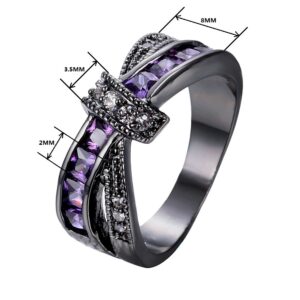 Bamos Jewelry Womens Purple ZC Stone Promise Gift Rings Lab for Engagement Wedding Criss Cross Black Gold Plated Ring for Her Size 9