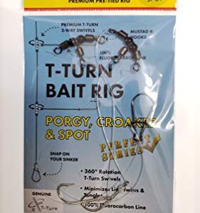 Thundermist Lure Company #3A Saltwater Porgy/Snapper/Croaker/Sea Trout/Tautog/Spot/High-Low Rig T-Turn Bait Rig, Clear