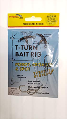 Thundermist Lure Company #3A Saltwater Porgy/Snapper/Croaker/Sea Trout/Tautog/Spot/High-Low Rig T-Turn Bait Rig, Clear