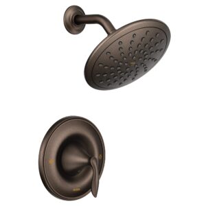 moen eva oil rubbed bronze posi-temp shower faucet trim with eco-performance rainshower showerhead, valve required, t2232eporb