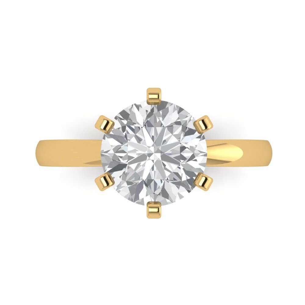 3 Ct Brilliant Round Cut Clear Simulated Diamond 14K Yellow Gold Solitaire Statement Ring Size 6.5