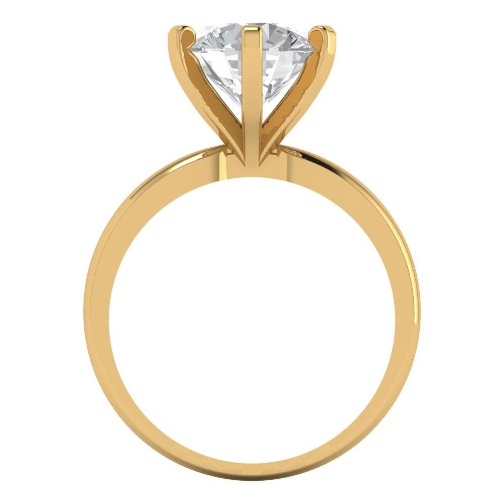 3 Ct Brilliant Round Cut Clear Simulated Diamond 14K Yellow Gold Solitaire Statement Ring Size 6.5