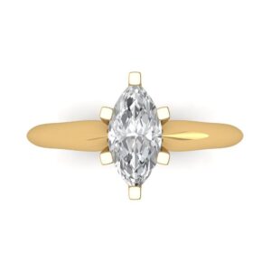 1 ct brilliant marquise cut clear simulated diamond 14k yellow gold solitaire statement ring size 7.25