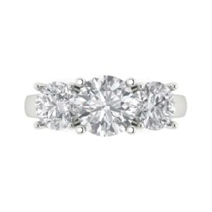 3.25 Ct Brilliant Round Cut Clear Simulated Diamond 14K White Gold Three Stone Statement Ring Size 6