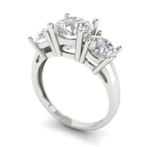 3.25 Ct Brilliant Round Cut Clear Simulated Diamond 14K White Gold Three Stone Statement Ring Size 6