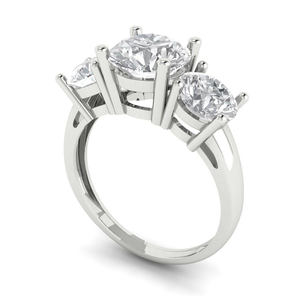 3.25 Ct Brilliant Round Cut Clear Simulated Diamond 14K White Gold Three Stone Statement Ring Size 6