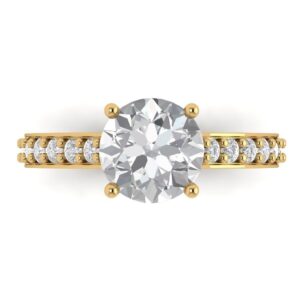 2.18 ct brilliant round cut clear simulated diamond 14k yellow gold solitaire with accents statement ring size 5