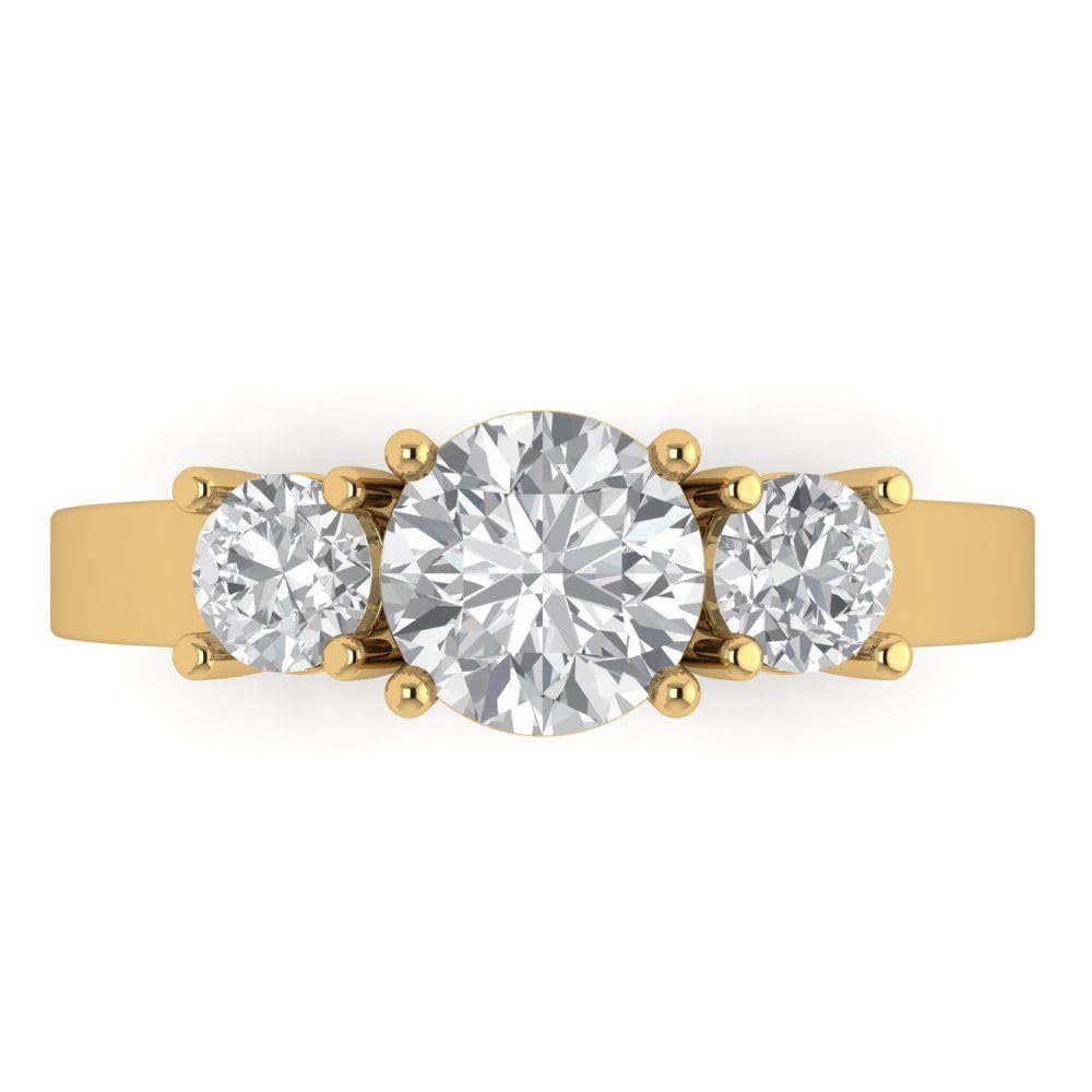 1.5 Ct Brilliant Round Cut Clear Simulated Diamond 14K Yellow Gold Three Stone Statement Ring Size 7