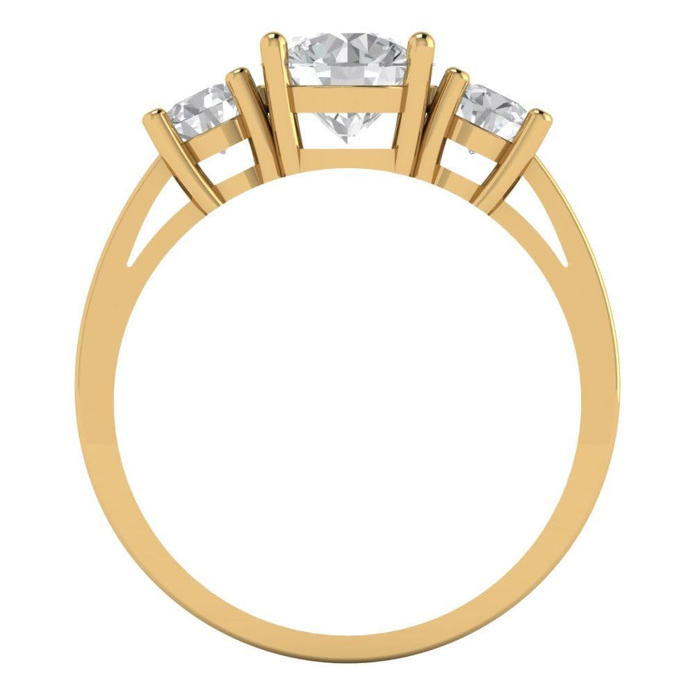 1.5 Ct Brilliant Round Cut Clear Simulated Diamond 14K Yellow Gold Three Stone Statement Ring Size 7