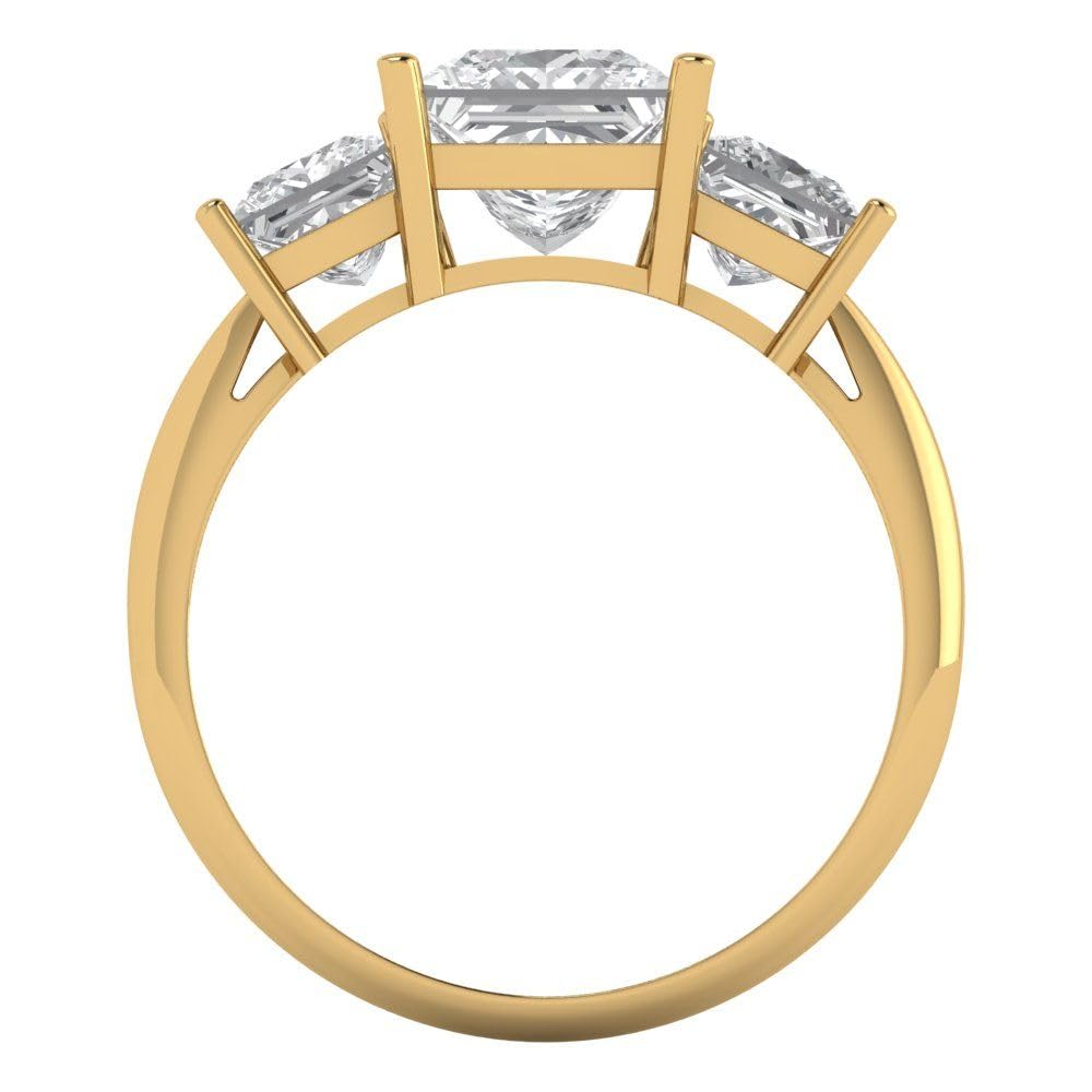 2.62 Ct Princess Cut Clear Simulated Diamond 14K Yellow Gold Solitaire with Accents Three Stone Statement Ring Size 11