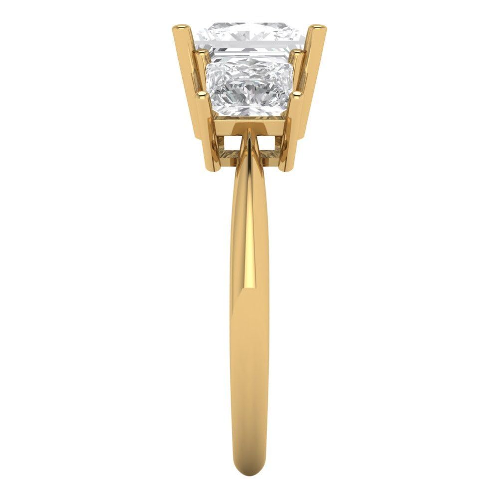 2.62 Ct Princess Cut Clear Simulated Diamond 14K Yellow Gold Solitaire with Accents Three Stone Statement Ring Size 11