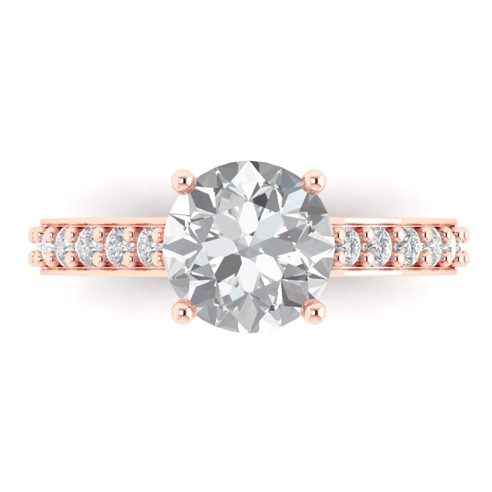 2.18 Ct Brilliant Round Cut Clear Simulated Diamond 14K Rose Gold Solitaire with Accents Statement Ring Size 7.25