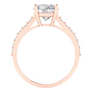 2.18 Ct Brilliant Round Cut Clear Simulated Diamond 14K Rose Gold Solitaire with Accents Statement Ring Size 7.25