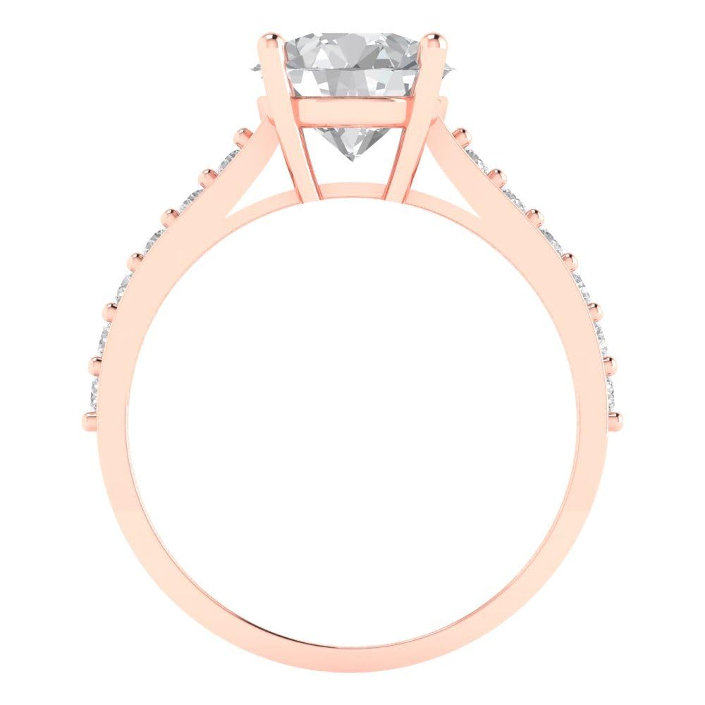 2.18 Ct Brilliant Round Cut Clear Simulated Diamond 14K Rose Gold Solitaire with Accents Statement Ring Size 7.25