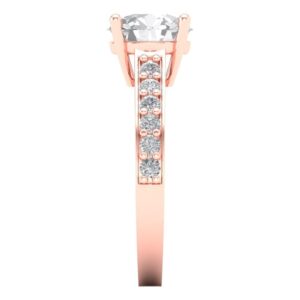 2.18 Ct Brilliant Round Cut Clear Simulated Diamond 14K Rose Gold Solitaire with Accents Statement Ring Size 7.25