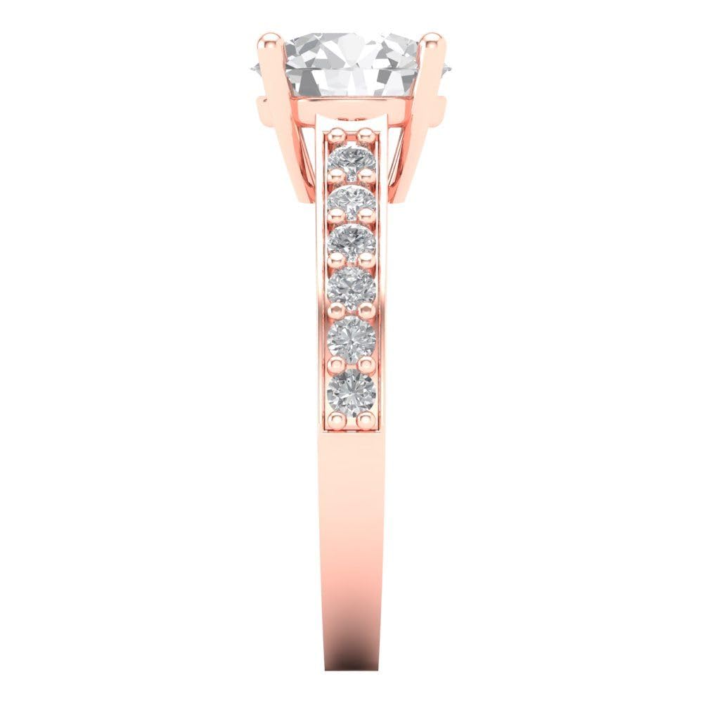 2.18 Ct Brilliant Round Cut Clear Simulated Diamond 14K Rose Gold Solitaire with Accents Statement Ring Size 7.25