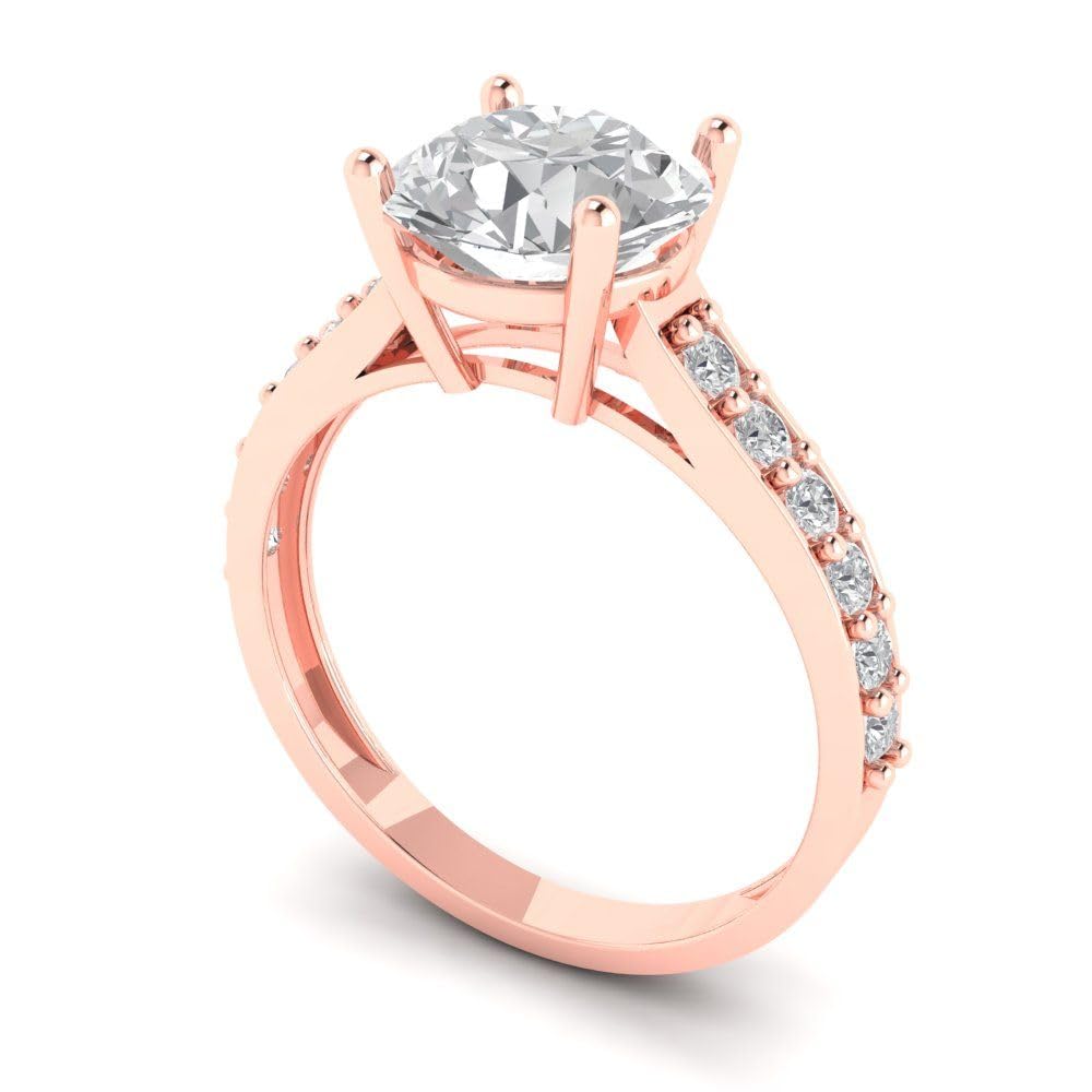 2.18 Ct Brilliant Round Cut Clear Simulated Diamond 14K Rose Gold Solitaire with Accents Statement Ring Size 7.25