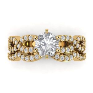 Clara Pucci - 1.52 Carat Round Cut Clear Simulated Diamond 14k Yellow Gold Solitaire W/Accents Wedding Engagement Bridal Ring Band Set Size - 3.5