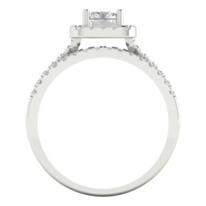 1.57ct Emerald Cut Clear Simulated Diamond 14k White Gold Halo Solitaire W/Accents Wedding Bridal Ring Band Set Sz 11