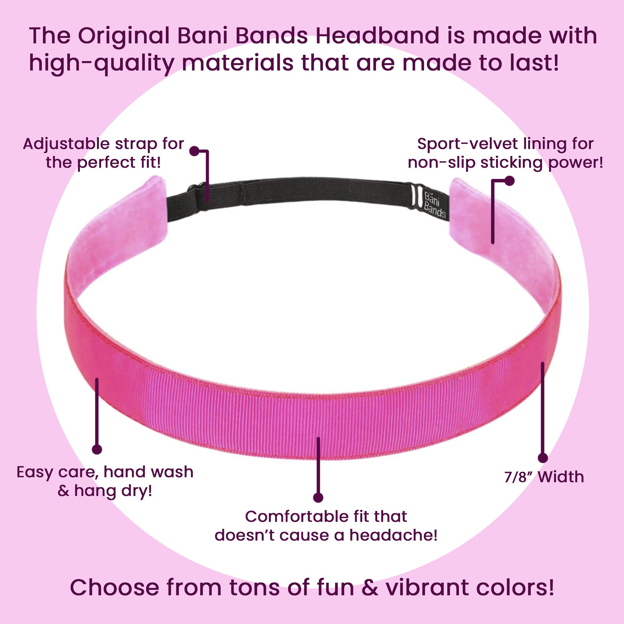 BaniBands Headbands for Women - Non Slip Adjustable Sports Head Bands - Made in USA - Perfect Headband for Active Women Stays in Place During Workout, Running, Yoga and More - Black