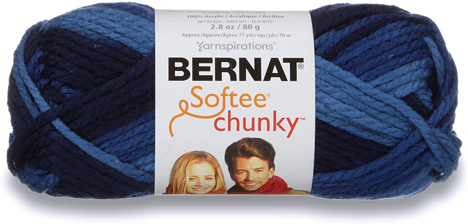 Bernat Softee Chunky Yarn Super Bulky #6, Denim Ombre, 3 Skeins