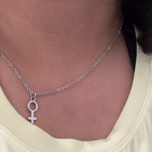 MANZHEN Simple Feminine Astrological Gender Symbol Necklace Stainless Steel 18 Inch (Hand Polished Stainless steel/Silver Look)