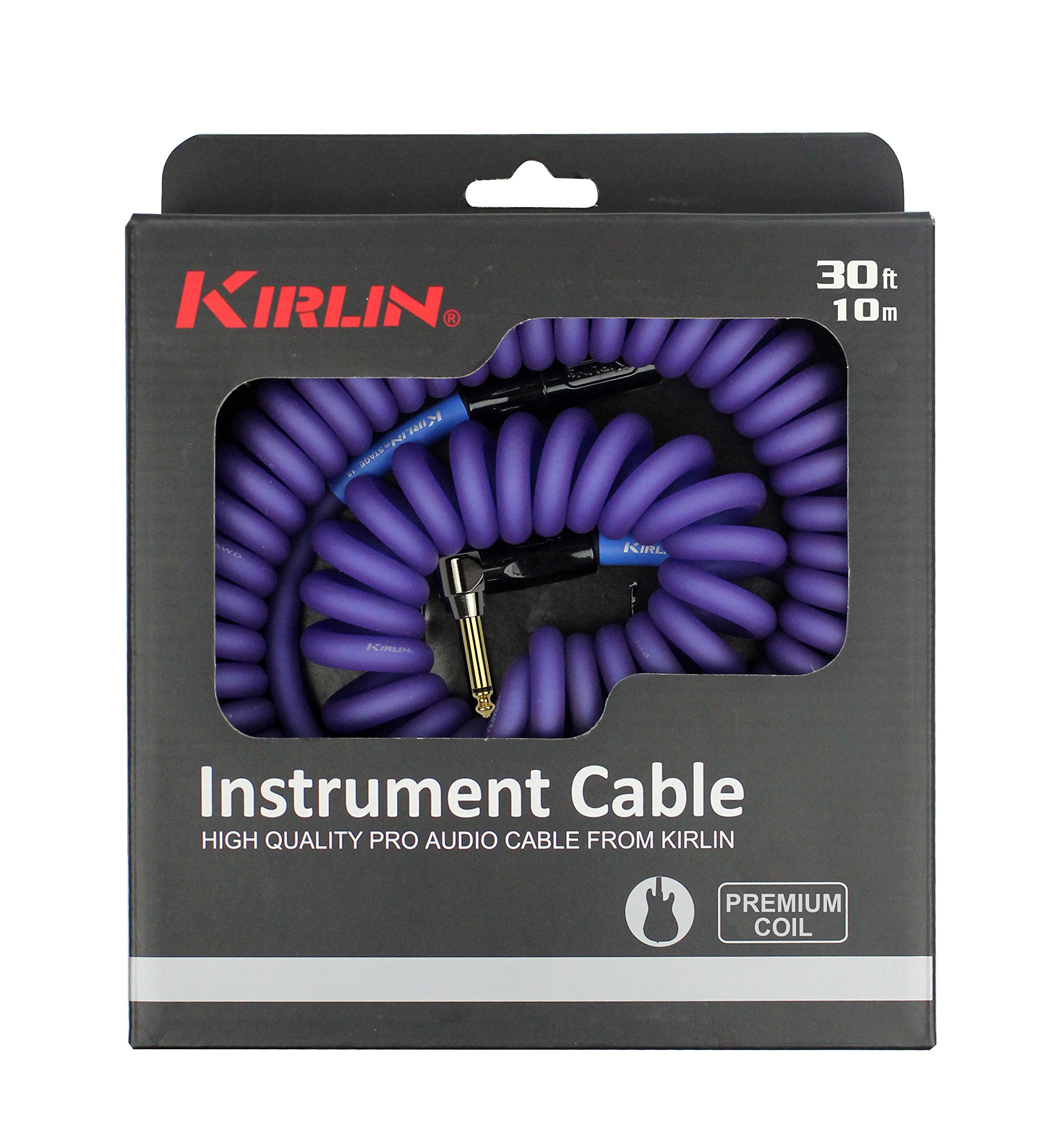 KIRLIN Cable Kirlin IMK-182BFGL-30/BLF-Straight to Right Angle ¼” Premium Coil Instrument Cable, Purple Translucent PVC Jacket-30ft, (IMK-182BFGL-30/BLF)