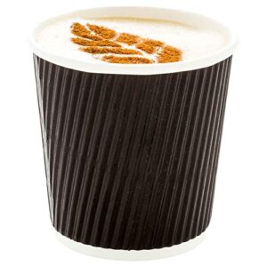 4 ounce disposable coffee cups, 25 ripple wall hot cups for coffee - lids sold separately, rolled rim, black paper insulated coffee cups, for hot coffee, tea, and more - restaurantware