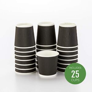 4 Ounce Disposable Coffee Cups, 25 Ripple Wall Hot Cups For Coffee - Lids Sold Separately, Rolled Rim, Black Paper Insulated Coffee Cups, For Hot Coffee, Tea, And More - Restaurantware