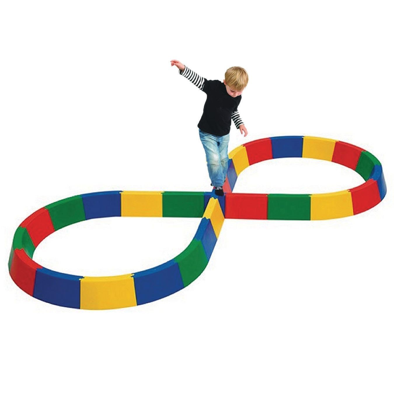 S&S Worldwide Figure 8 Balance Beam Set. 27 Piece Set of Interlocking 4" High Plastic Blocks Assembles to Over 10' Long and 4' Wide. Fun Way to Develop Balance Skills.