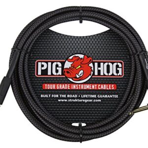 Pig Hog PC-H10BKR 1/4" Right-Angle to 1/4" Black Woven Guitar Instrument Cable, 10 Feet