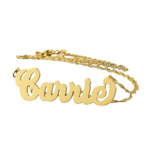 soul jewelry dainty carrie name necklace personalized solid 10k gold pendant 1.25 inch charm chain (14)