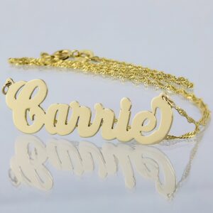 Soul Jewelry Dainty Carrie Name Necklace Personalized Solid 10k Gold Pendant 1.25 Inch Charm Chain (14)