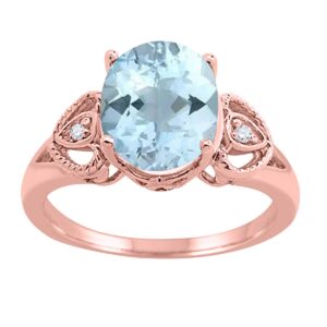 maulijewels rings for women 2.42 carat oval aquamarine and diamond ring prong 10k rose gold gemstone wedding jewelry