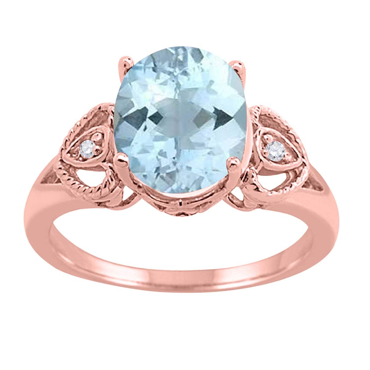 MauliJewels Rings for Women 2.42 Carat Oval Aquamarine and Diamond Ring prong 10K Rose Gold Gemstone Wedding Jewelry