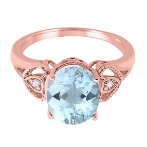 MauliJewels Rings for Women 2.42 Carat Oval Aquamarine and Diamond Ring prong 10K Rose Gold Gemstone Wedding Jewelry