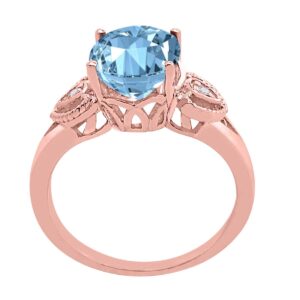 MauliJewels Rings for Women 2.42 Carat Oval Aquamarine and Diamond Ring prong 10K Rose Gold Gemstone Wedding Jewelry