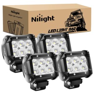 nilight led pods 4pcs 18w 1260lm flood light bar driving fog off road lights work 24v 12v for motorcycles van camper wagon car pickup atv utv suv truck boat, 2 years warranty