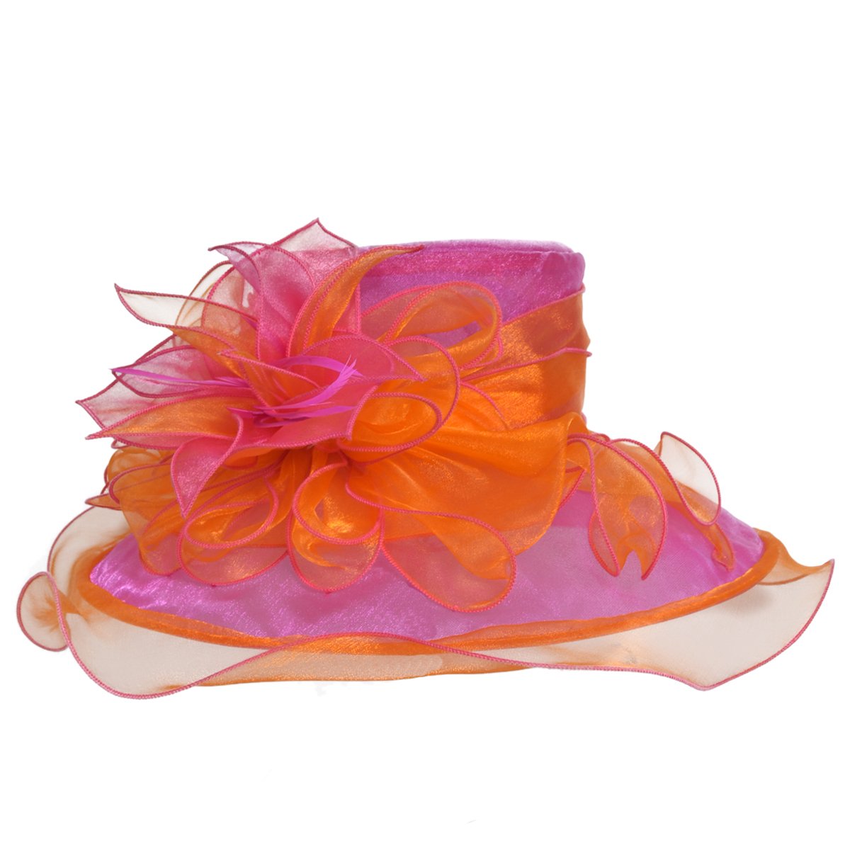 Kentucky Church Derby Hat Wide Brim Flounce Cocktail Tea Party Bridal Dress Hats (Rose)