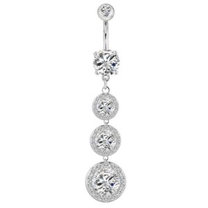 forbidden body jewelry sexy dangle triple cz crystal drop ultra glam bling belly button ring