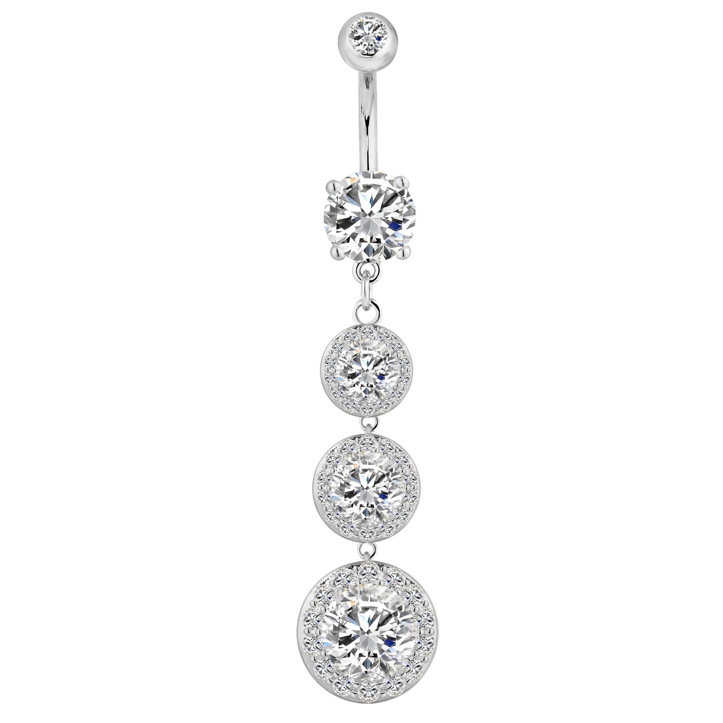 Forbidden Body Jewelry Sexy Dangle Triple CZ Crystal Drop Ultra Glam Bling Belly Button Ring