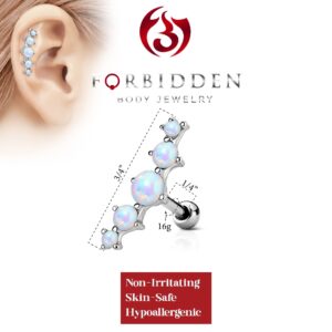 Forbidden Body Jewelry 16g Synthetic Opal Stone Curved Surgical Steel Cartilage/Helix Earring (5-Stone Wh)