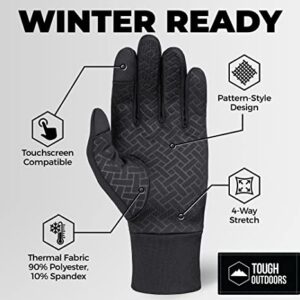 Tough Outdoors Running Gloves with Touch Screen - Black Winter Glove Liners for Texting, Cycling, Driving for Men & Women - Thin, Lightweight & Warm Cold Weather Thermal Sports Gloves